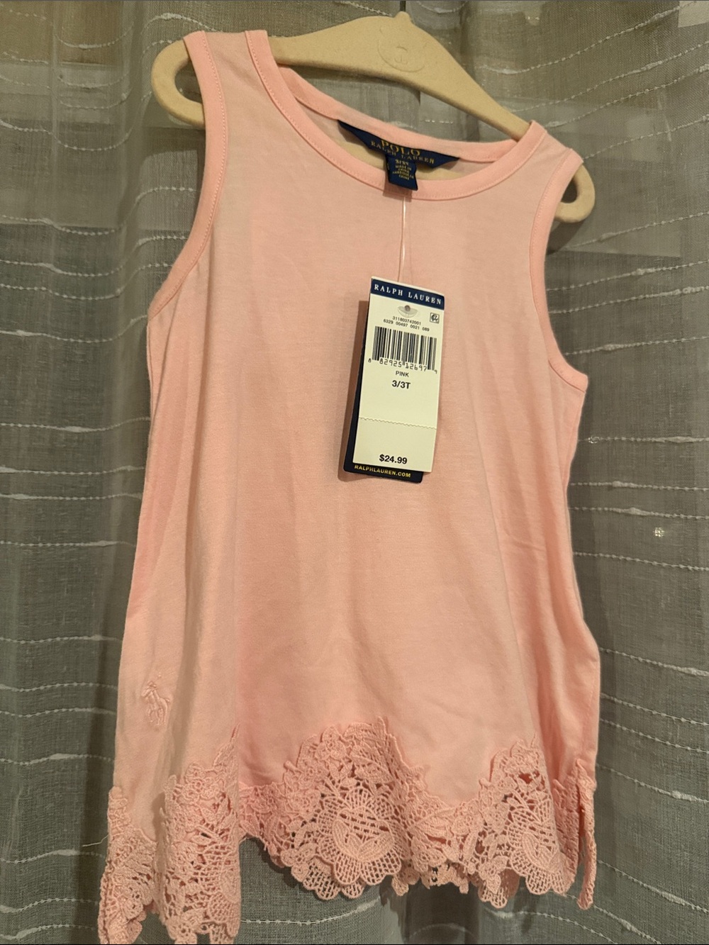 Ralph Lauren Light Pink Lace-Hem Tank Top